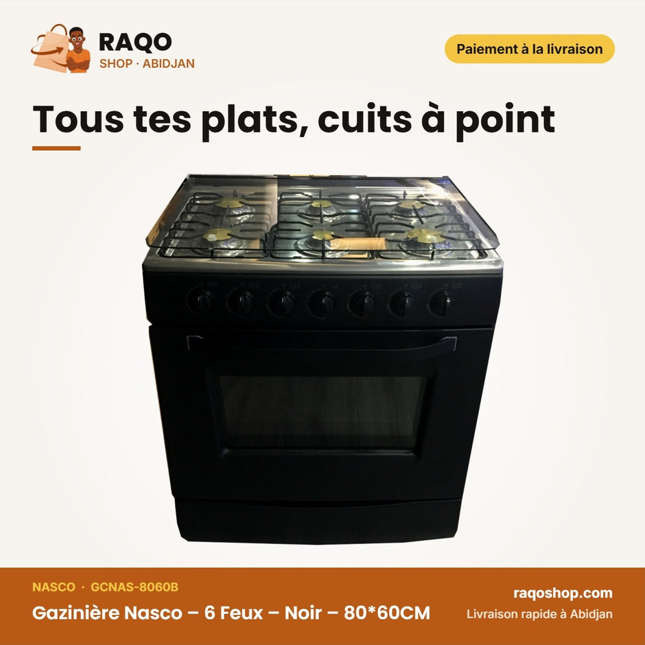 Gazinière Nasco – 6 Feux – Noir – 80*60CM | GCNAS-8060B