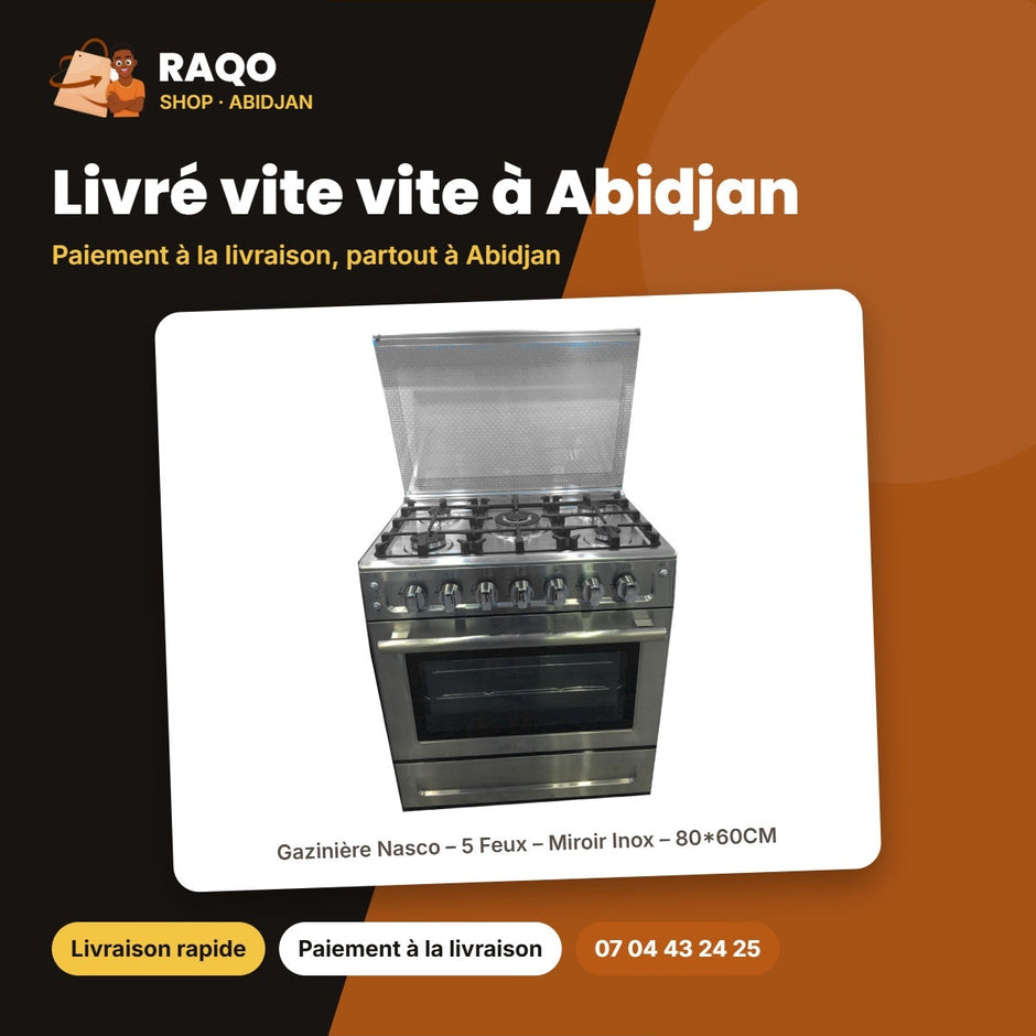 Gazinière Nasco – 5 Feux – Miroir Inox – 80*60CM | GCNAS-8060S/S