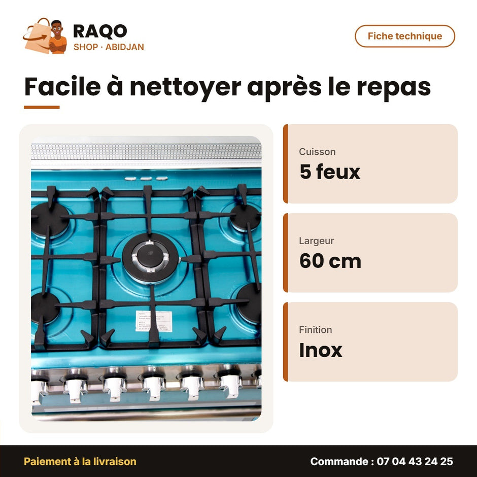 Gazinière Nasco – 5 Feux – Miroir Inox – 80*60CM | GCNAS-8060S/S