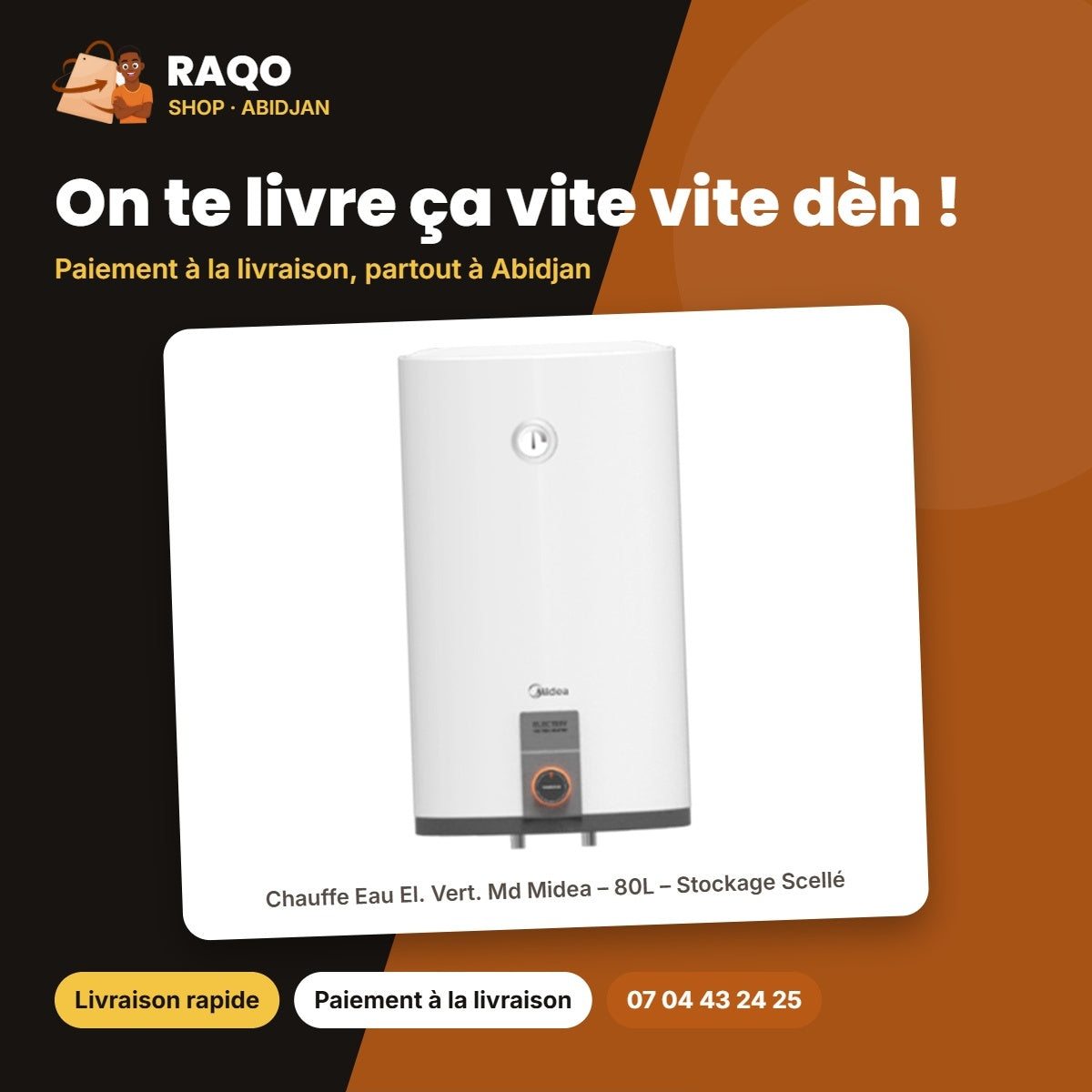 Chauffe Eau El. Vert. Md Midea – 80L – Stockage Scellé – Réservoir Ti+saphir Émail | M_D80-15FN