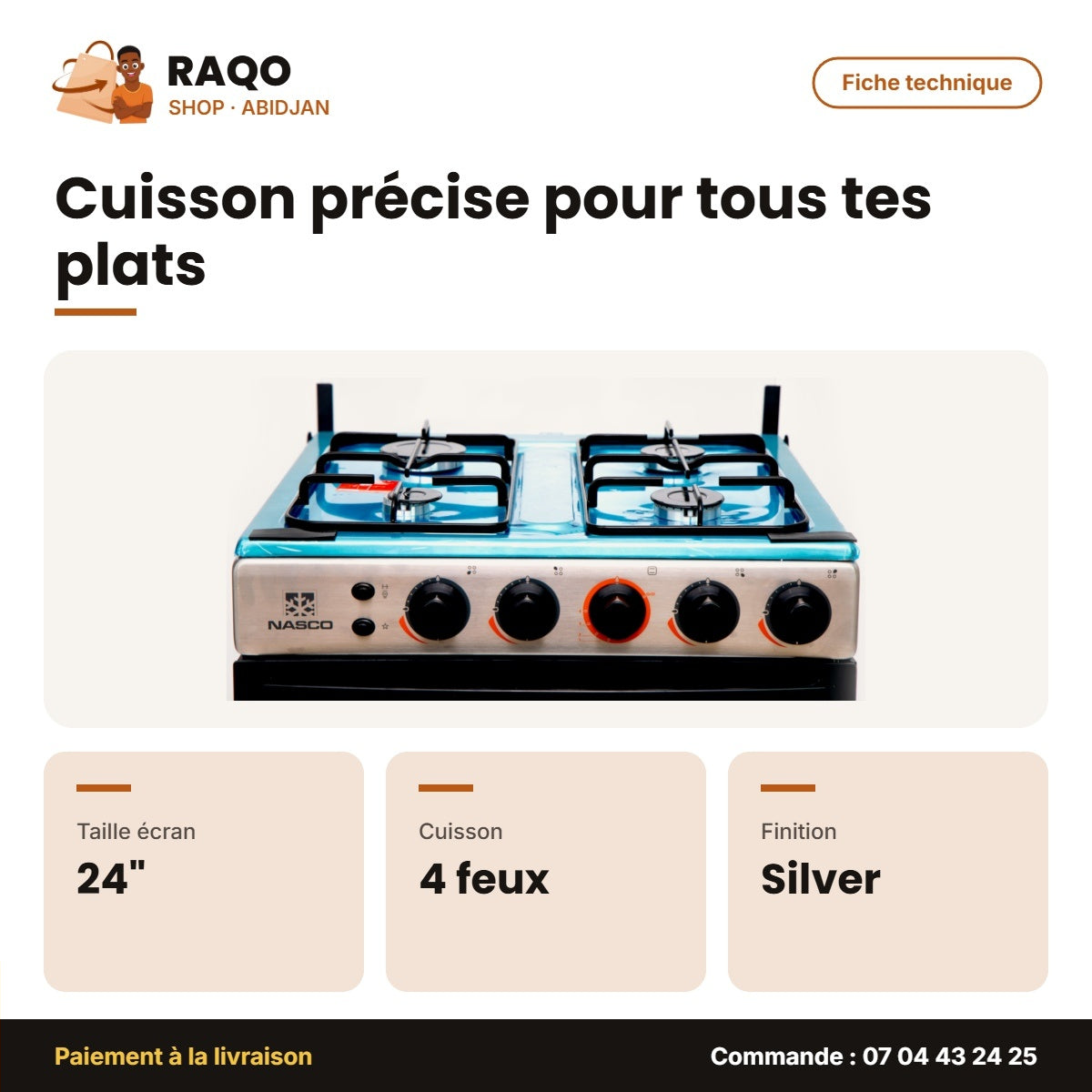 Gazinière Nasco – 24'' – 4 Feux – Silver | NASGC-LME60I