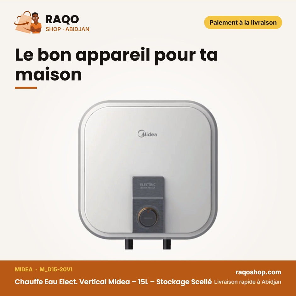 Chauffe Eau Elect. Vertical Midea – 15L – Stockage Scellé – Chauffage Express | M_D15-20VI