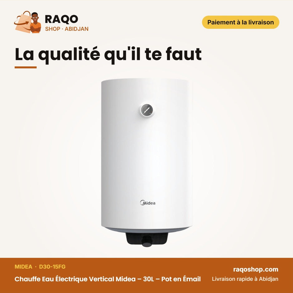 Chauffe Eau Électrique Vertical Midea – 30L – Pot en Émail – 1500W | D30-15FG