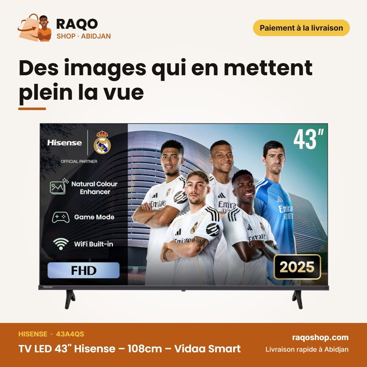 TV LED 43'' Hisense – 108cm – Vidaa Smart – Netflix-Youtub-Prime Video | 43A4QS