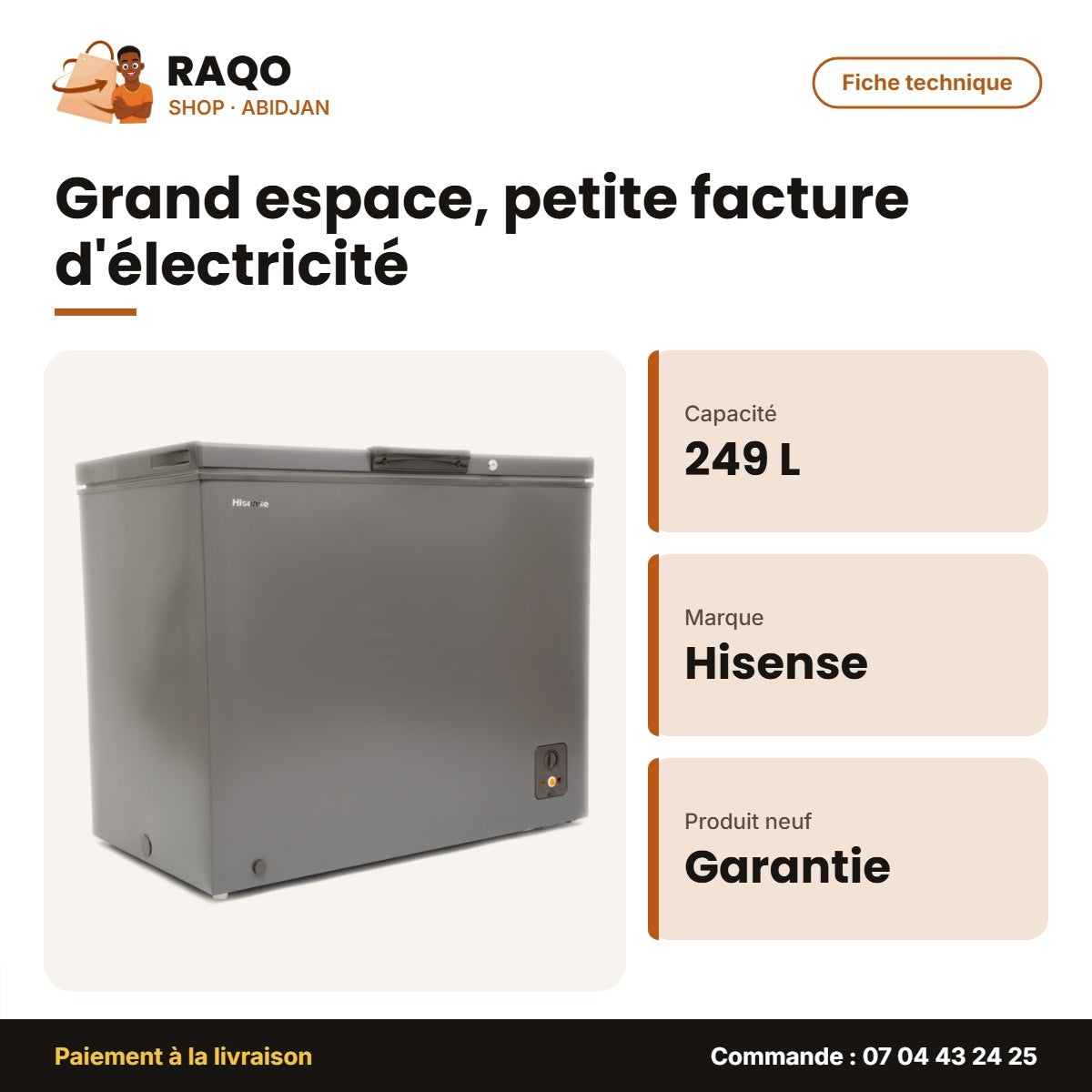 Congélateur Horizontal Hisense – 1 Porte – 249L Net – A+ | FC-33DD4HA