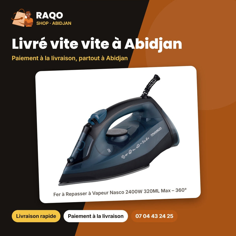 Fer à Repasser à Vapeur Nasco 2400W 320ML Max – 360° – Noir-Bleu Fonce | NA-8871