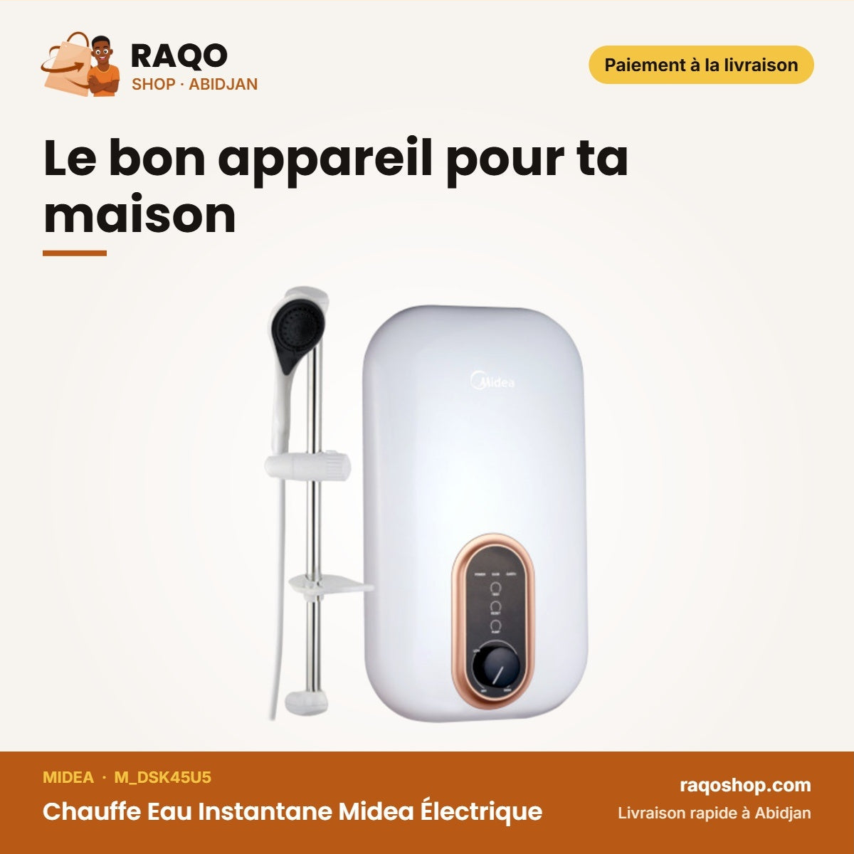 Chauffe Eau Instantane Midea Électrique – Couleur Blanc 4500W – 1.2L – 4.PCS | M_DSK45U5
