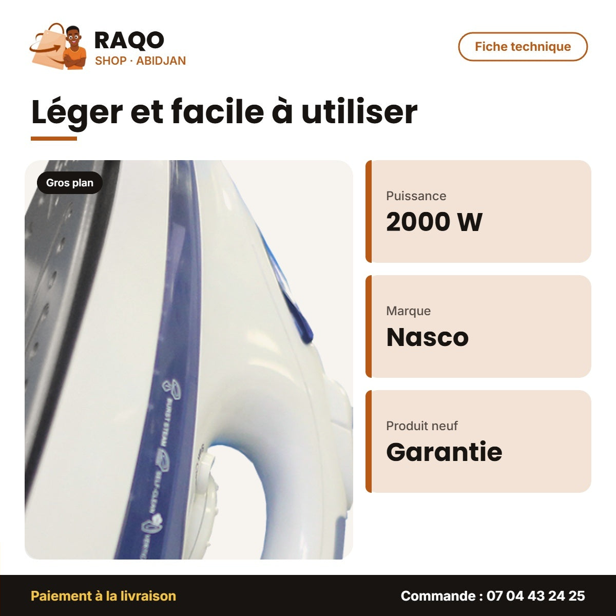 Fer à Repasser à Vapeur Nasco 2000W 350ML | FR_NA-8811