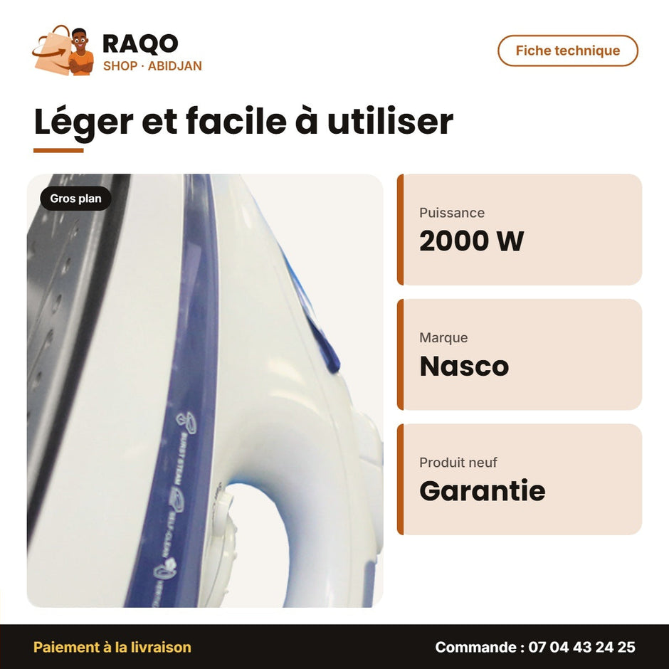 Fer à Repasser à Vapeur Nasco 2000W 350ML | FR_NA-8811