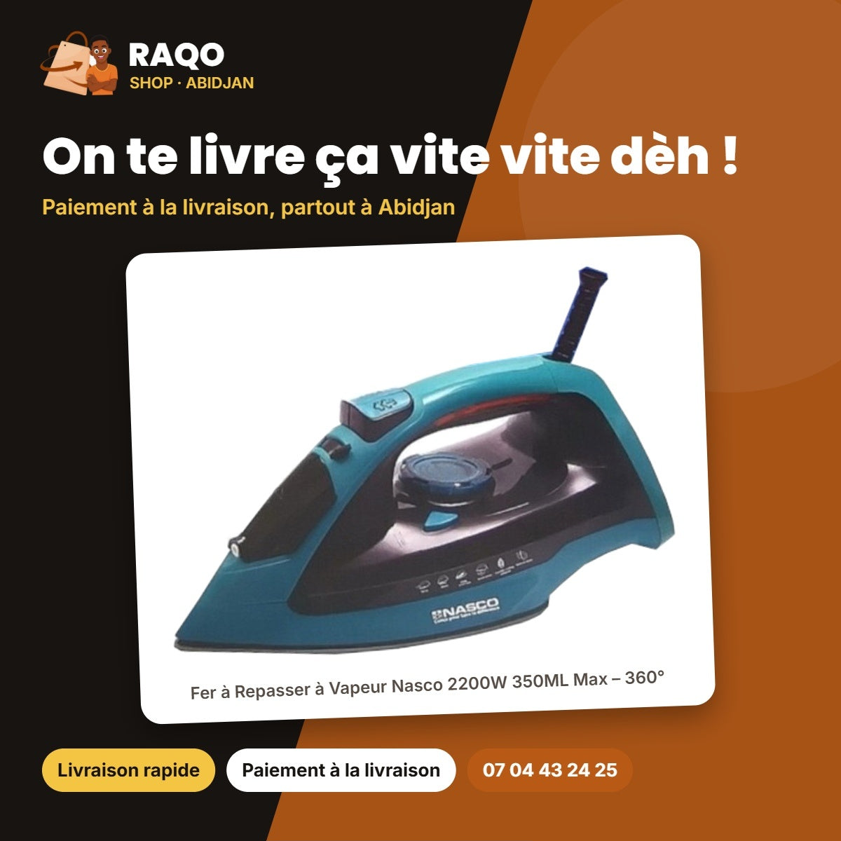 Fer à Repasser à Vapeur Nasco 2200W 350ML Max – 360° | FR_NA-8892