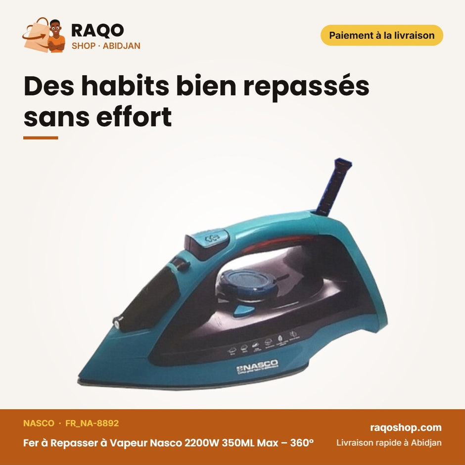 Fer à Repasser à Vapeur Nasco 2200W 350ML Max – 360° | FR_NA-8892