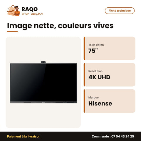TV LED 75'' Écran Display Commercial Hisense – 4K UHD – Android 13.0 – Tactile | 75WM6FE