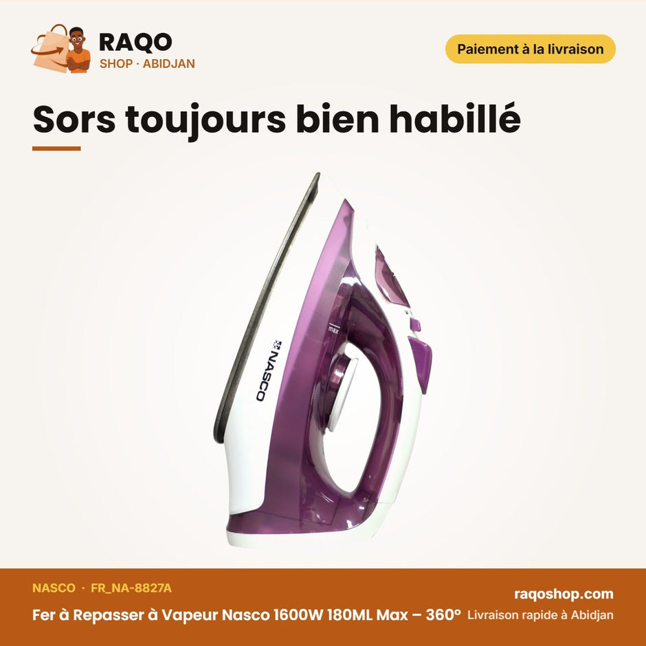 Fer à Repasser à Vapeur Nasco 1600W 180ML Max – 360° | FR_NA-8827A