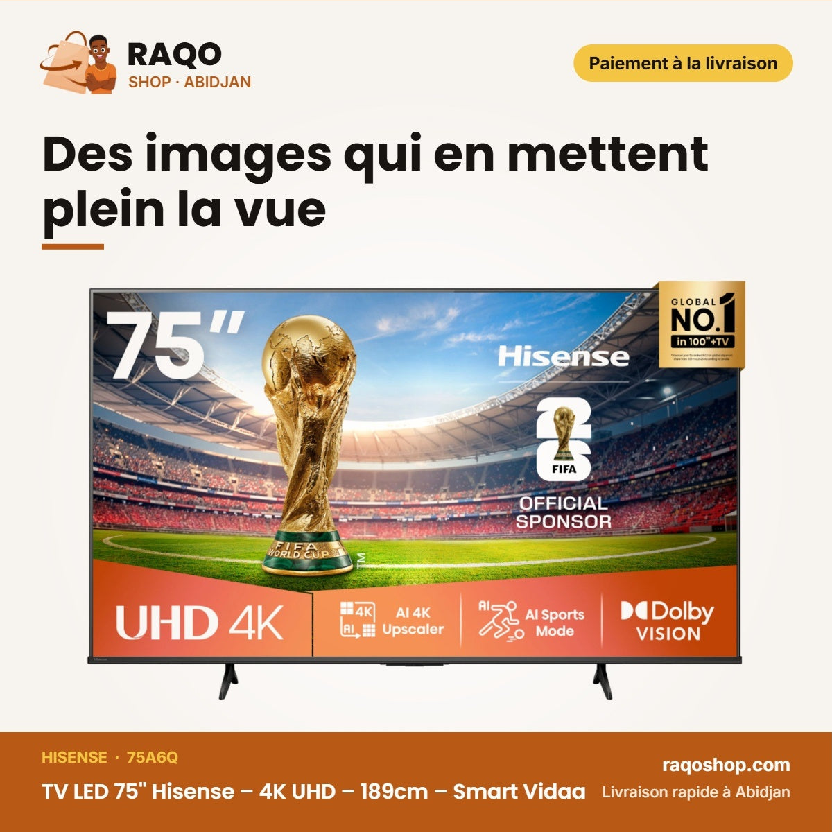 TV LED 75'' Hisense – 4K UHD – 189cm – Smart Vidaa | 75A6Q