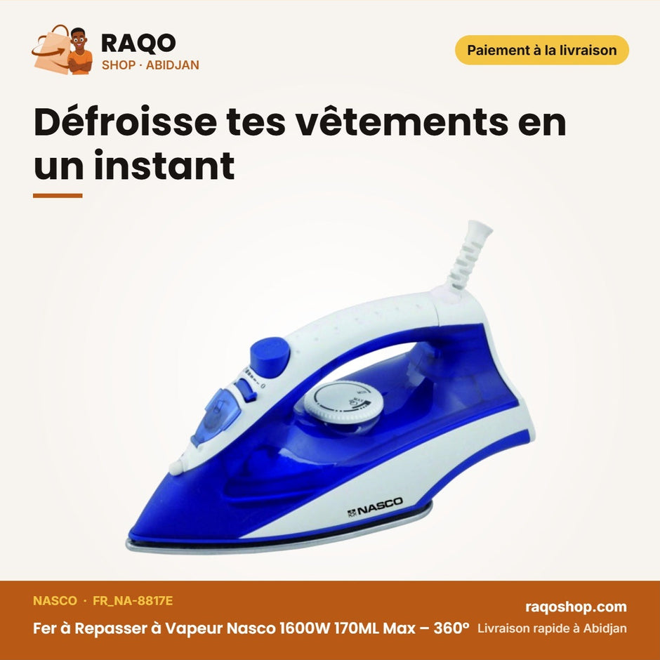 Fer à Repasser à Vapeur Nasco 1600W 170ML Max – 360° | FR_NA-8817E