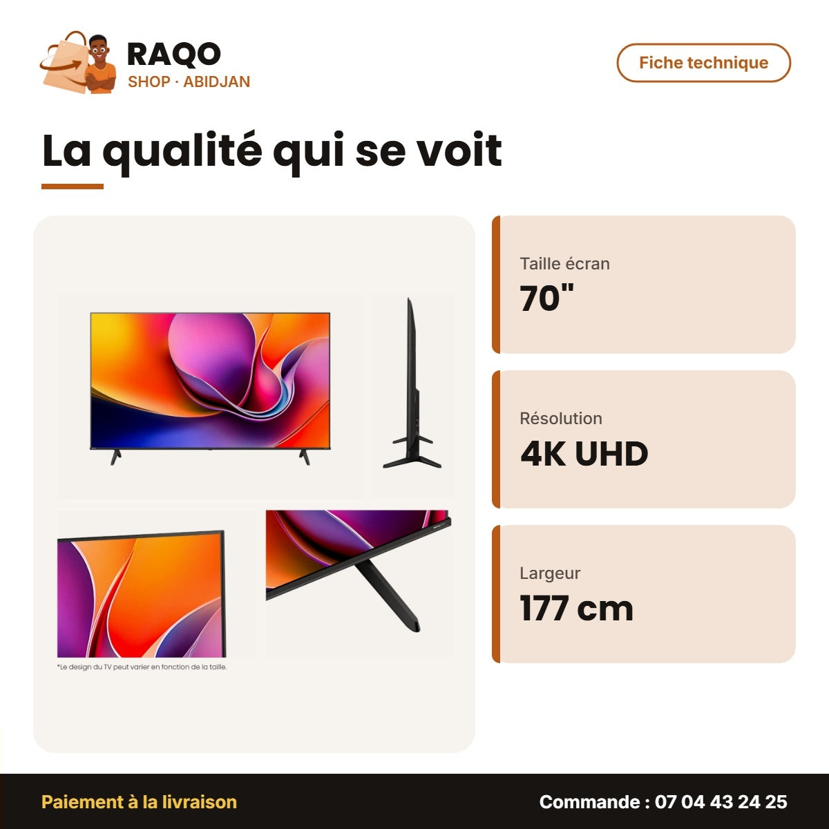 TV LED 70'' Hisense – 4K UHD – 177cm – Smart Vidaa | 70A6Q