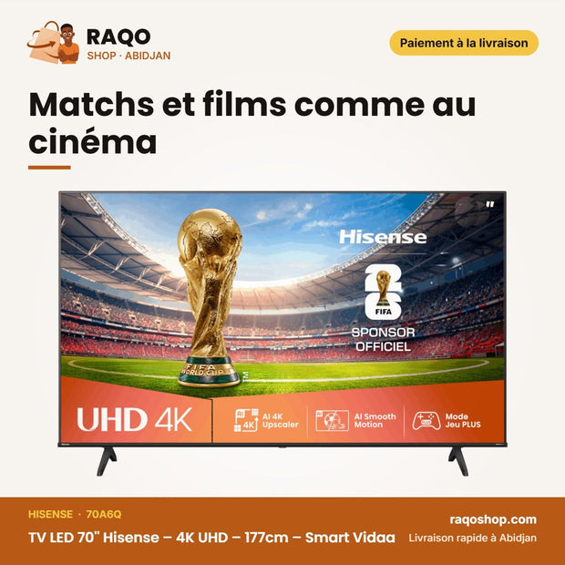 TV LED 70'' Hisense – 4K UHD – 177cm – Smart Vidaa | 70A6Q