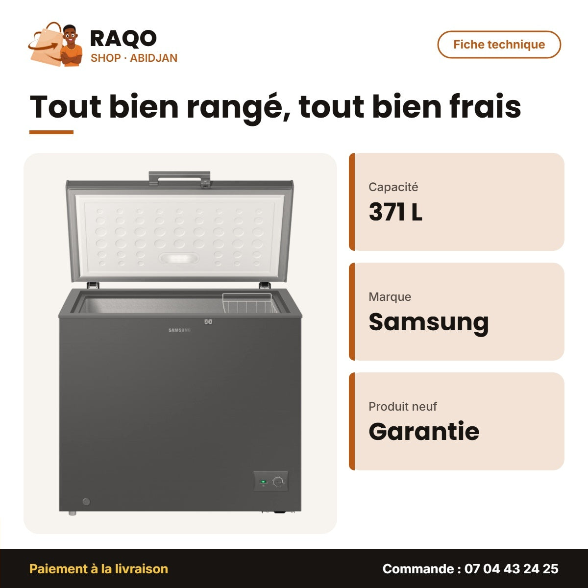 Congélateur Horizontal Samsung – Dark Gray – 371L – 2 Panier Internes | RI70F37VNGAGR