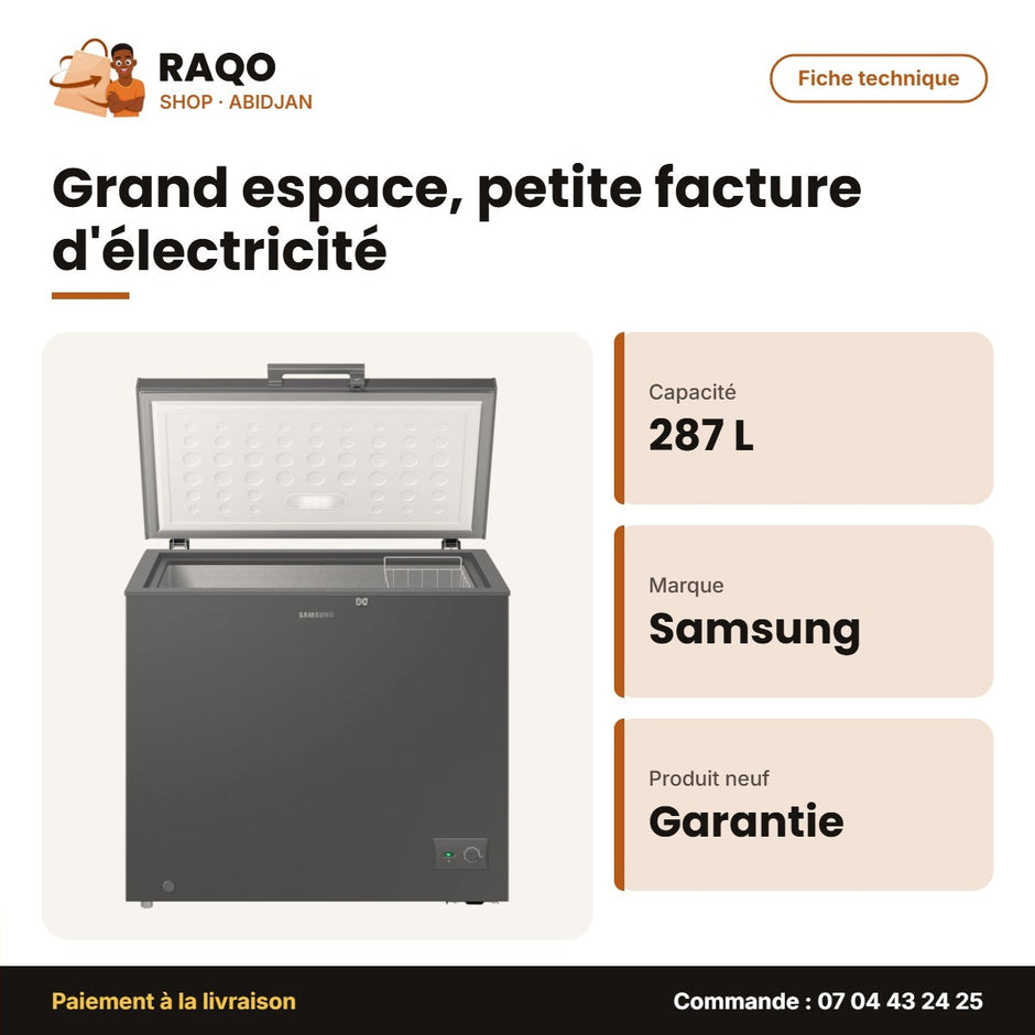 Congélateur Horizontal Samsung – Dark Gray – 287L – 2 Panier Internes | RI70F29VNGAGR