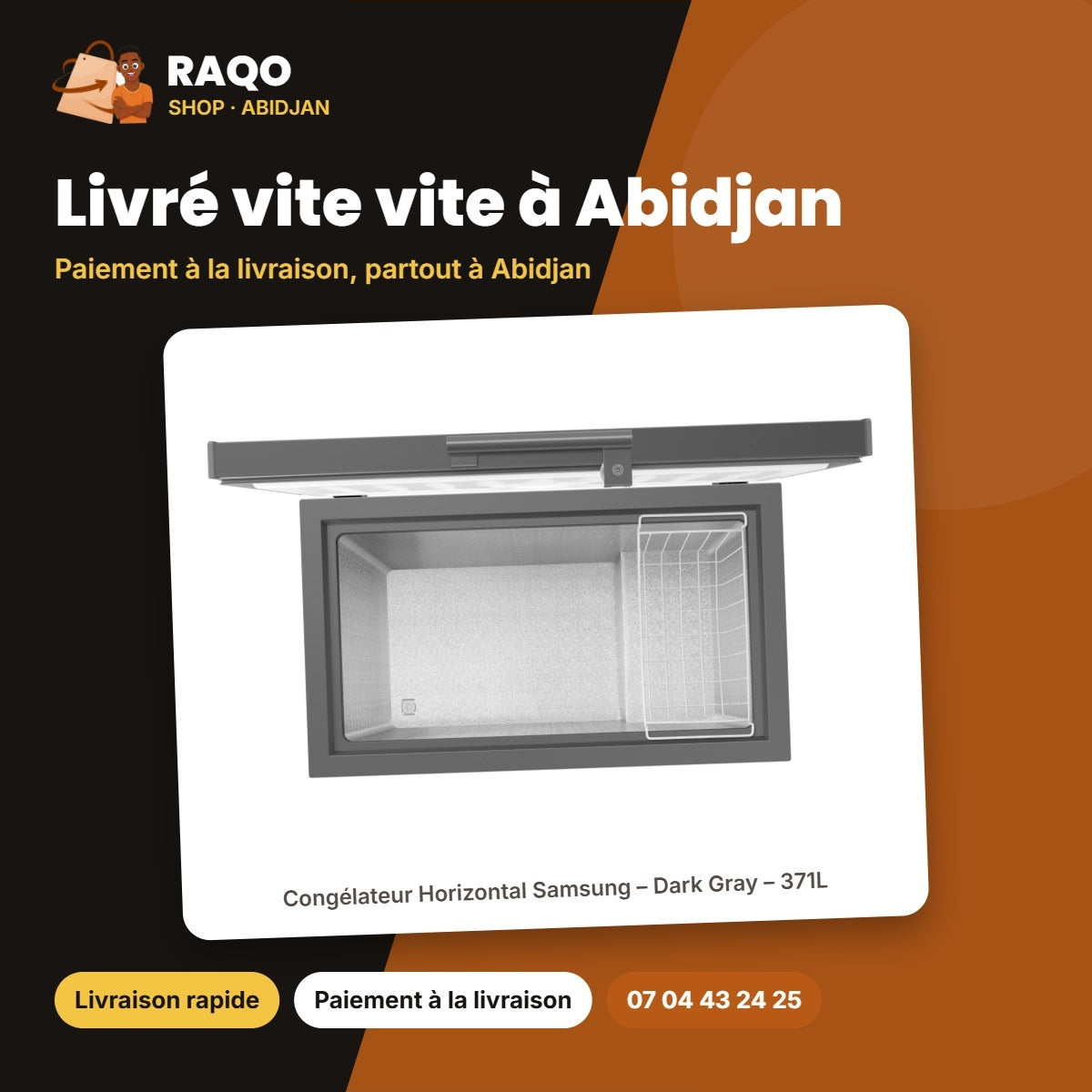 Congélateur Horizontal Samsung – Dark Gray – 371L – 2 Panier Internes | RI70F37VNGAGR