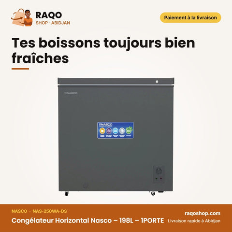 Congélateur Horizontal Nasco – 198L – 1PORTE – 1 Panier Interne | NAS-250WA-DS