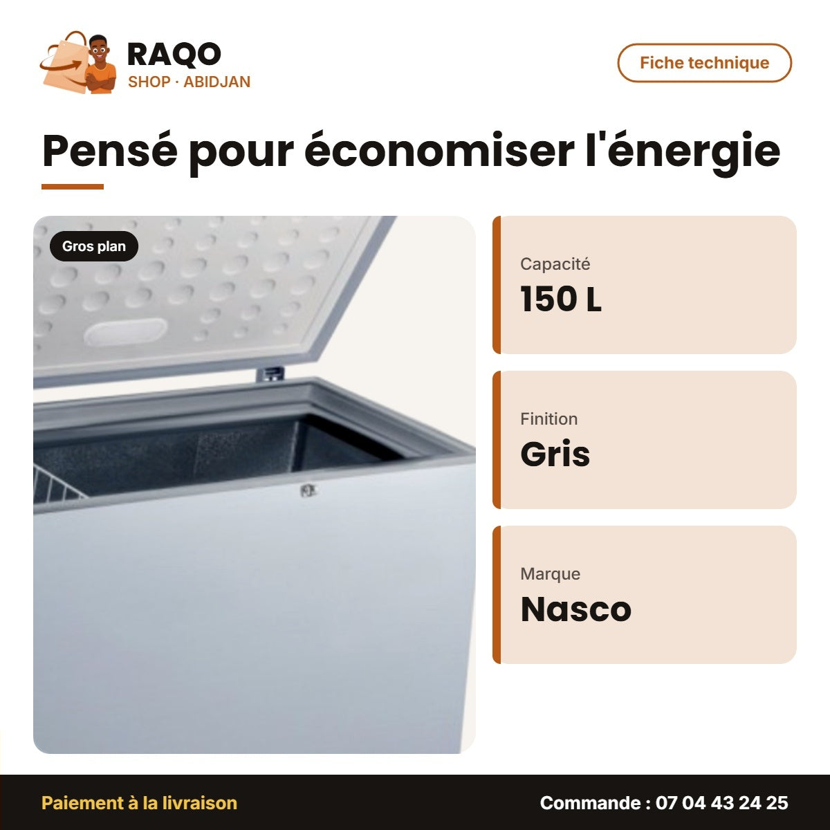 Congélateur Horizontal Nasco 150L Gris | HNAS-200