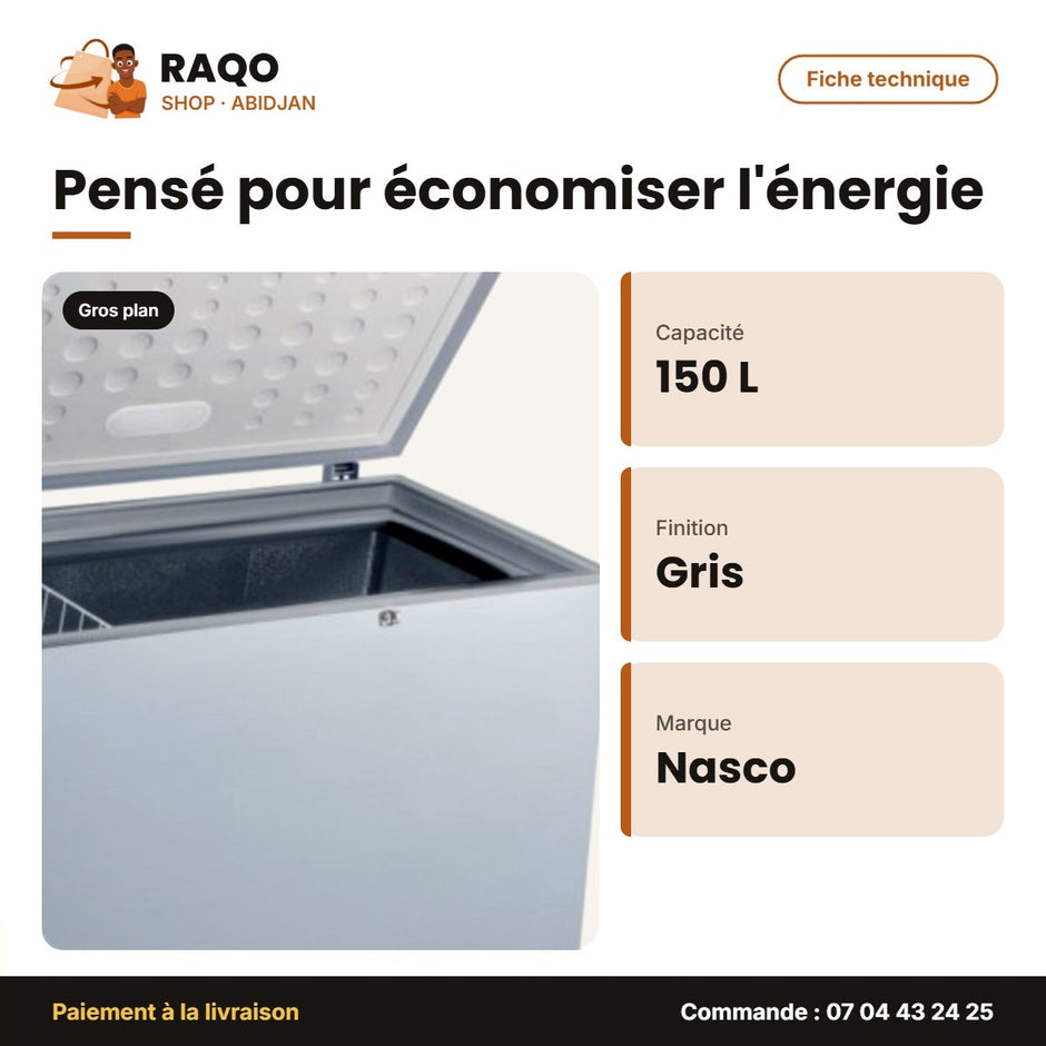 Congélateur Horizontal Nasco 150L Gris | HNAS-200