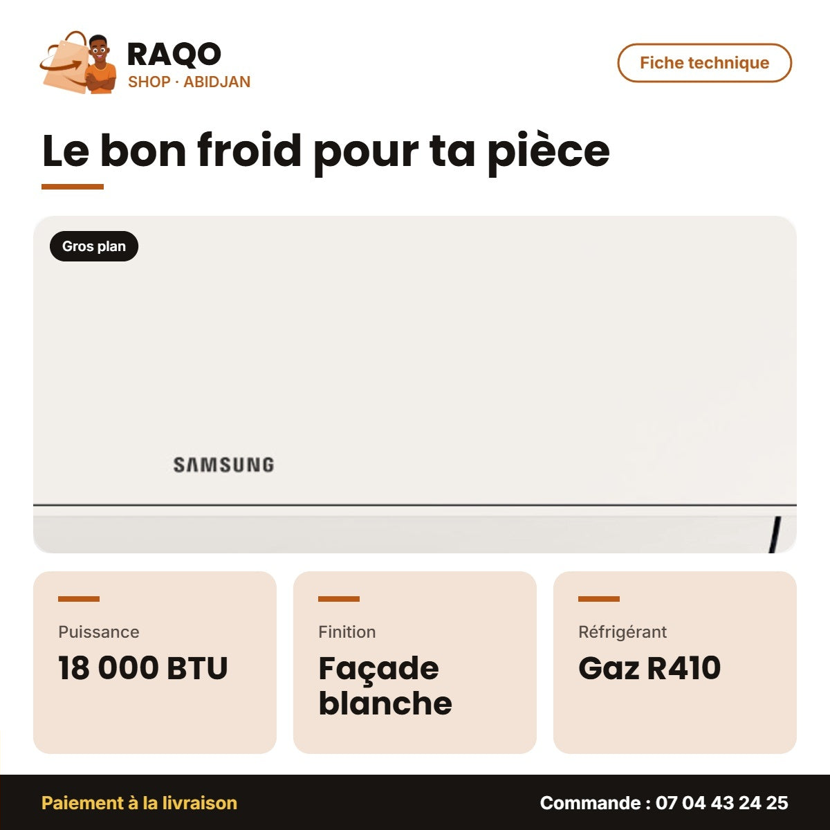 Split 18.000 BTU Samsung R410 – Façade Blanche | AR18CRHGAWK/AF