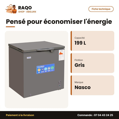 Congélateur Horizontal Nasco – Gris – 199L – Éco Energie | NASCF-250-LM