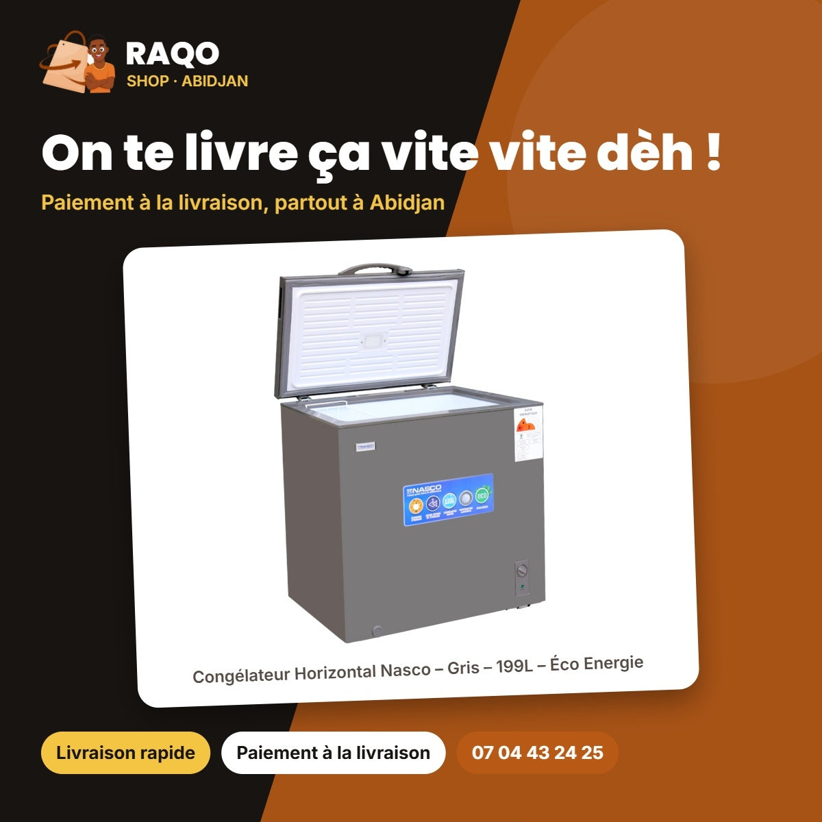 Congélateur Horizontal Nasco – Gris – 199L – Éco Energie | NASCF-250-LM