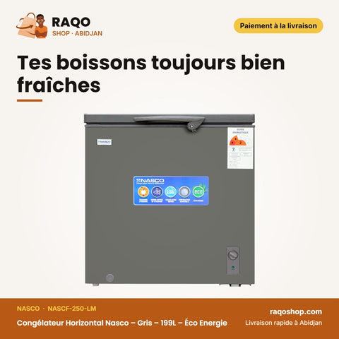 Congélateur Horizontal Nasco – Gris – 199L – Éco Energie | NASCF-250-LM