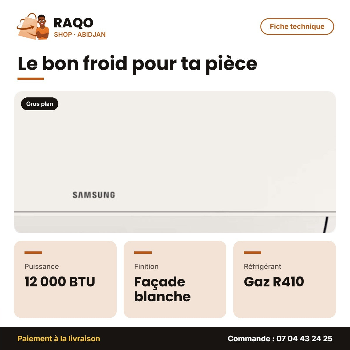 Split 12.000 BTU Samsung R410 – Façade Blanche | AR12CRHGAWK/AF