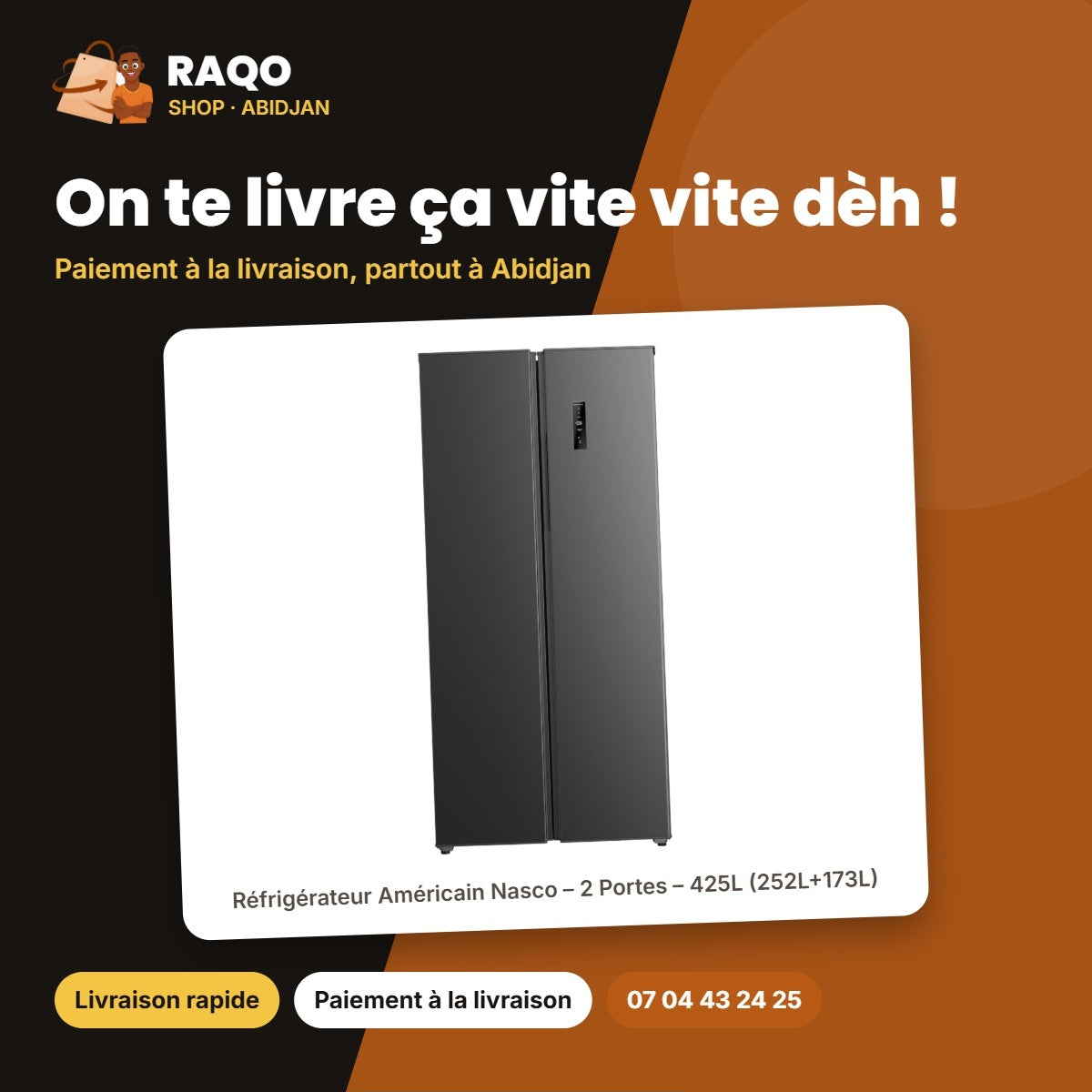Réfrigérateur Américain Nasco – 2 Portes – 425L (252L+173L) – Gris Fonce | SNASF2-62V1