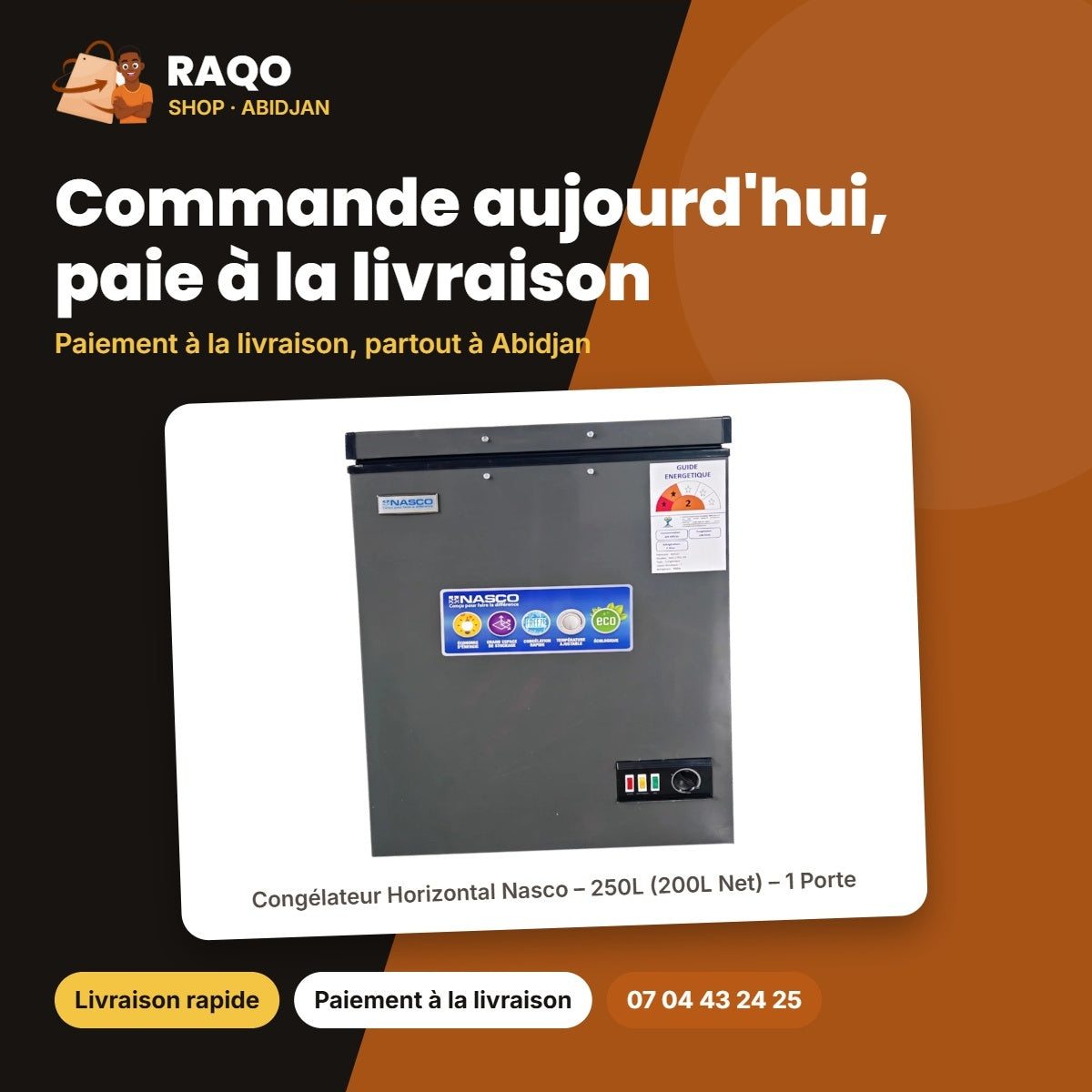 Congélateur Horizontal Nasco – 250L (200L Net) – 1 Porte – 1 Panier à L'int | NAS-250FL-DS