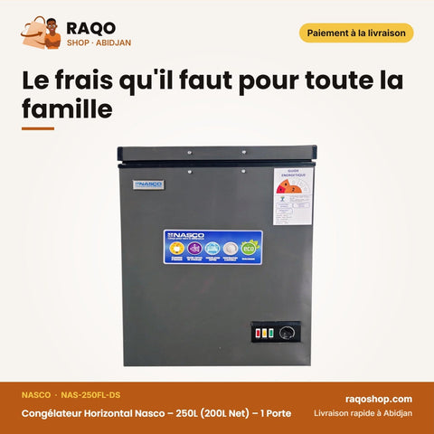 Congélateur Horizontal Nasco – 250L (200L Net) – 1 Porte – 1 Panier à L'int | NAS-250FL-DS