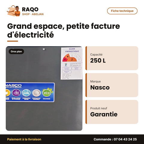 Congélateur Horizontal Nasco – 250L (200L Net) – 1 Porte – 1 Panier à L'int | NAS-250FL-DS