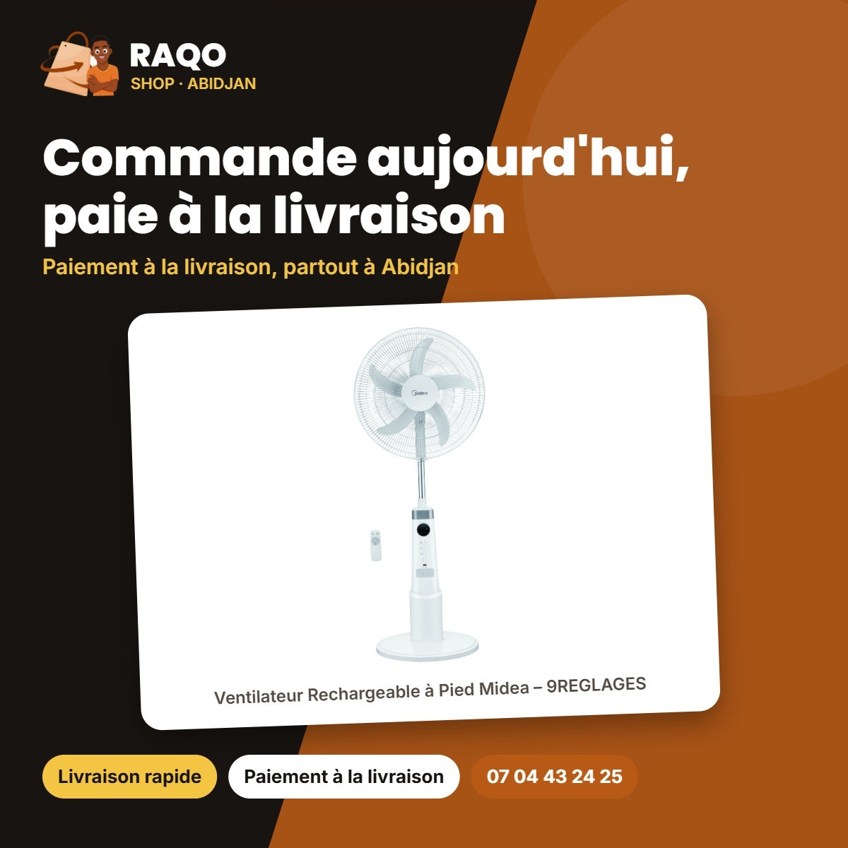Ventilateur Rechargeable à Pied Midea – 9REGLAGES – Affichage DEL – Silencieux | FS45-23MRD