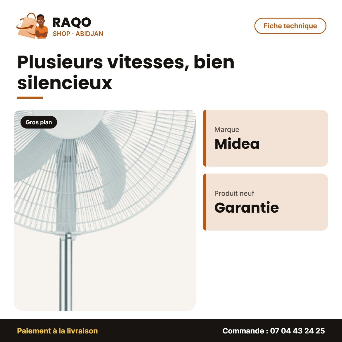 Ventilateur Rechargeable à Pied Midea – 9REGLAGES – Affichage DEL – Silencieux | FS45-23MRD