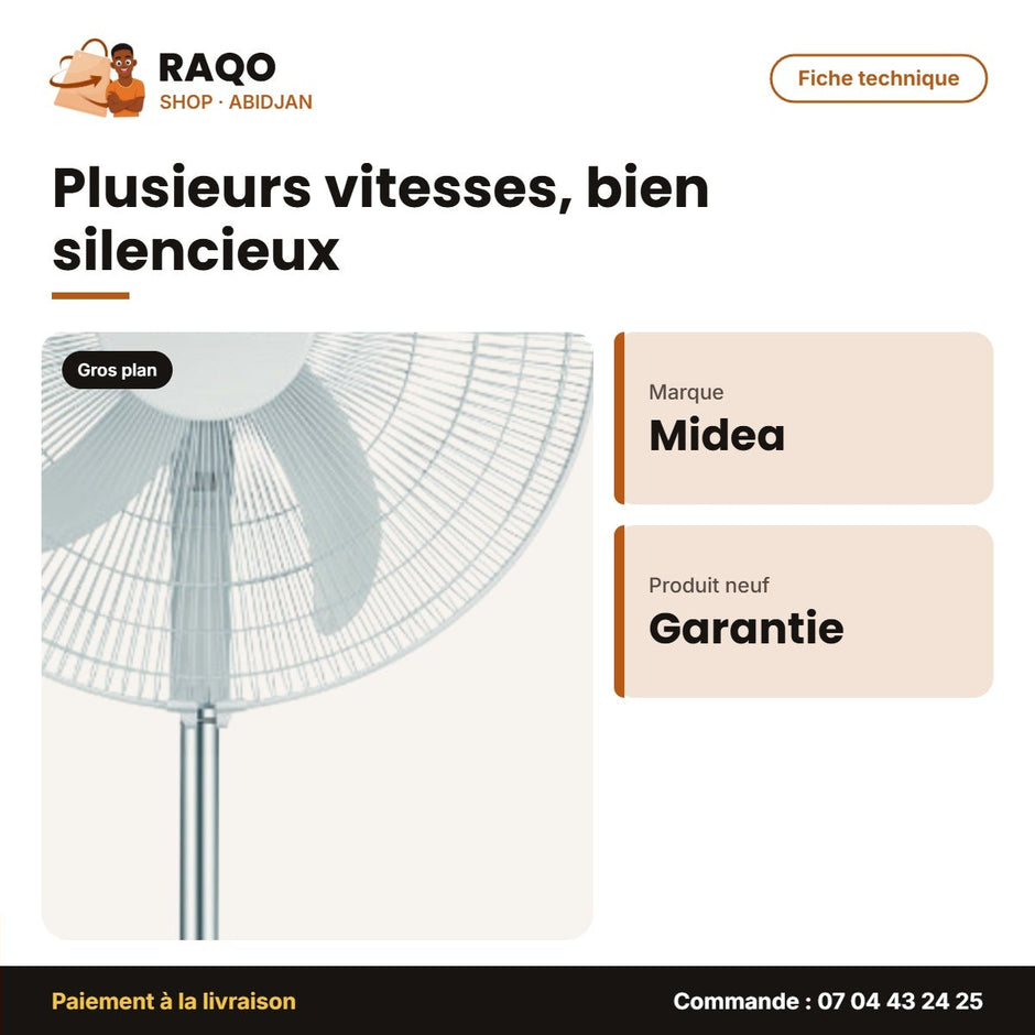 Ventilateur Rechargeable à Pied Midea – 9REGLAGES – Affichage DEL – Silencieux | FS45-23MRD