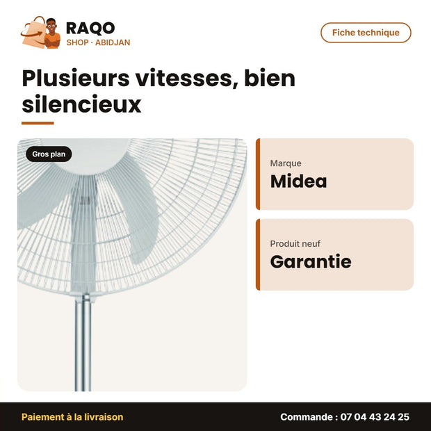 Ventilateur Rechargeable à Pied Midea – 9REGLAGES – Affichage DEL – Silencieux | FS45-23MRD