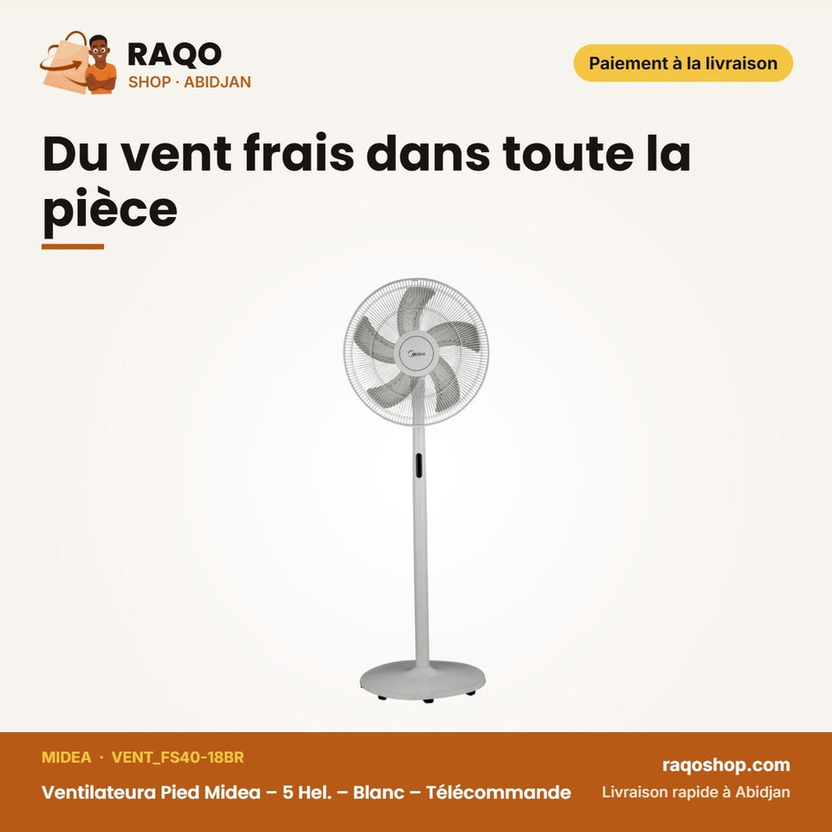 Ventilateura Pied Midea – 5 Hel. – Blanc – Télécommande | VENT_FS40-18BR