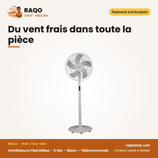 Ventilateura Pied Midea – 5 Hel. – Blanc – Télécommande | VENT_FS40-18BR