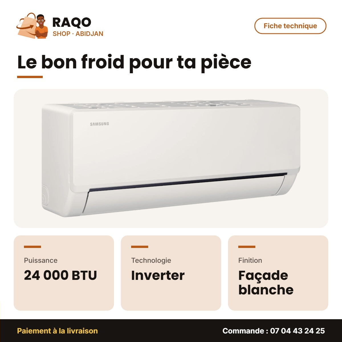 Split 24.000 BTU Samsung – Inverter R32 – Façade Blanche – 220 | AR40H24D0AM/AF