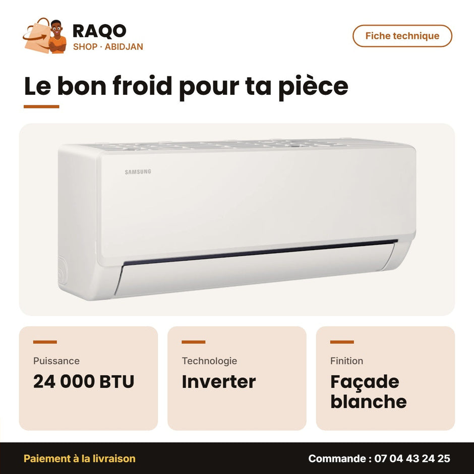 Split 24.000 BTU Samsung – Inverter R32 – Façade Blanche – 220 | AR40H24D0AM/AF