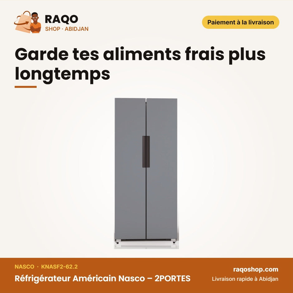 Réfrigérateur Américain Nasco – 2PORTES – 410L NET(240L+170L) – Inox | KNASF2-62.2