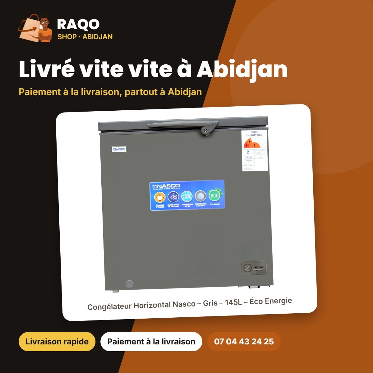 Congélateur Horizontal Nasco – Gris – 145L – Éco Energie | NASCF-200-LM