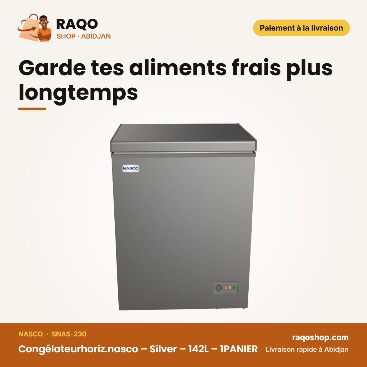 Congélateurhoriz.nasco – Silver – 142L – 1PANIER | SNAS-230