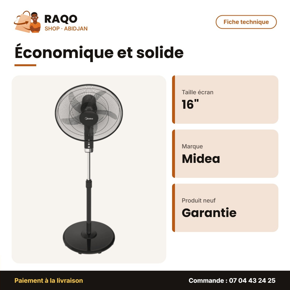 Ventilateur à Pied Midea – 16'' – Forme en Pétale – 5 Hélices | FS45-25MT