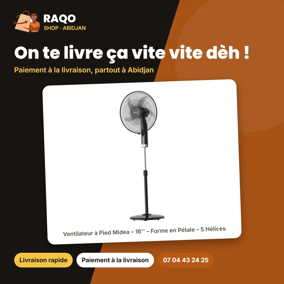 Ventilateur à Pied Midea – 16'' – Forme en Pétale – 5 Hélices | FS45-25MT
