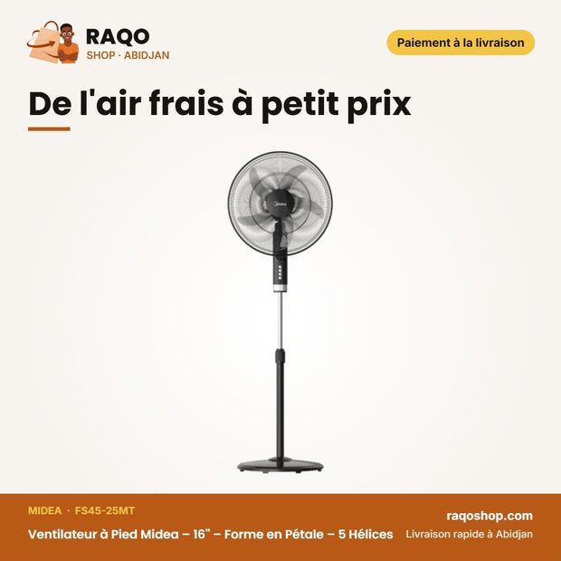 Ventilateur à Pied Midea – 16'' – Forme en Pétale – 5 Hélices | FS45-25MT